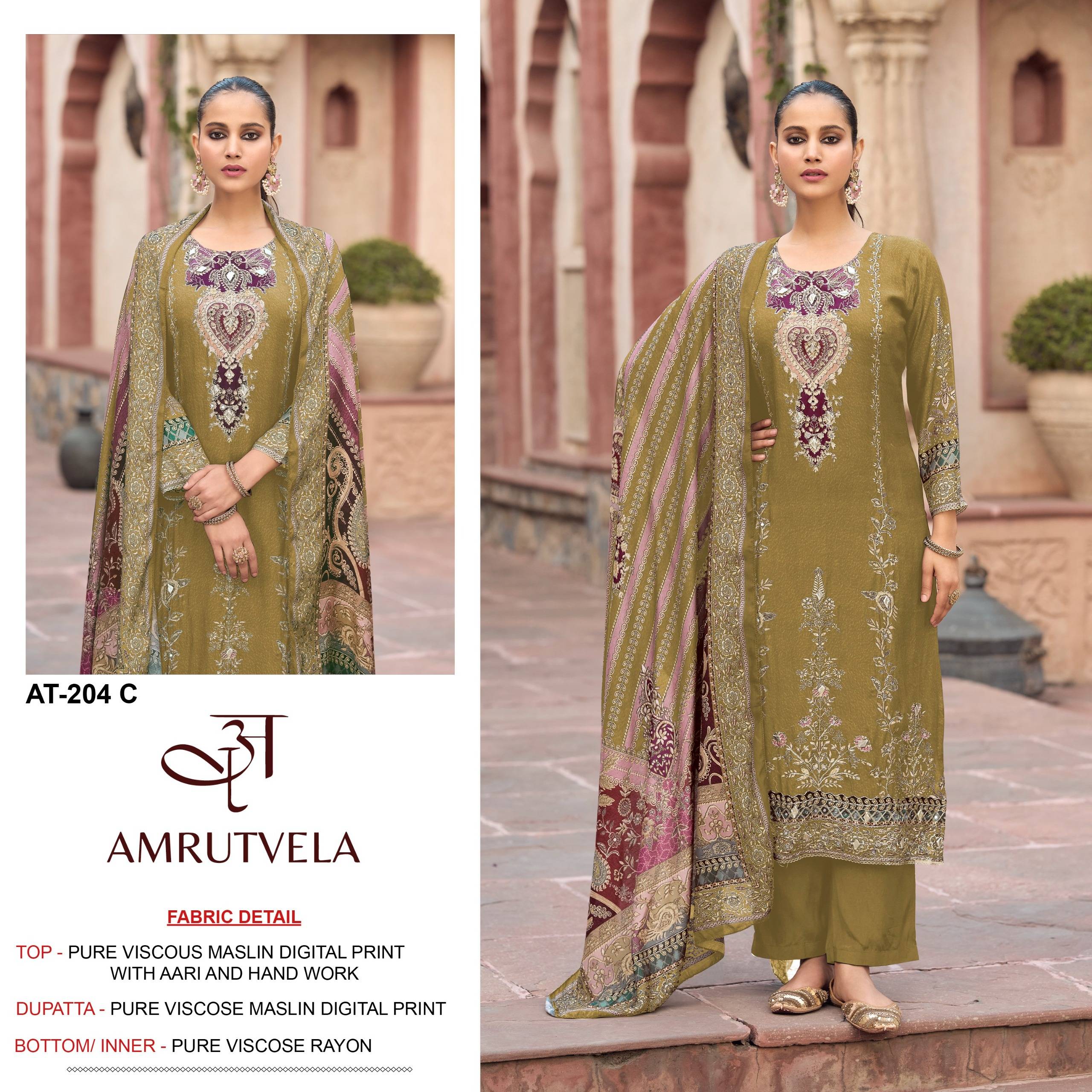 AT204 Series By AMRUTVELA Pakistani Suits Colorful Ethnic Wear Pure viscous Maslin Readymade Dresses At Wholesale